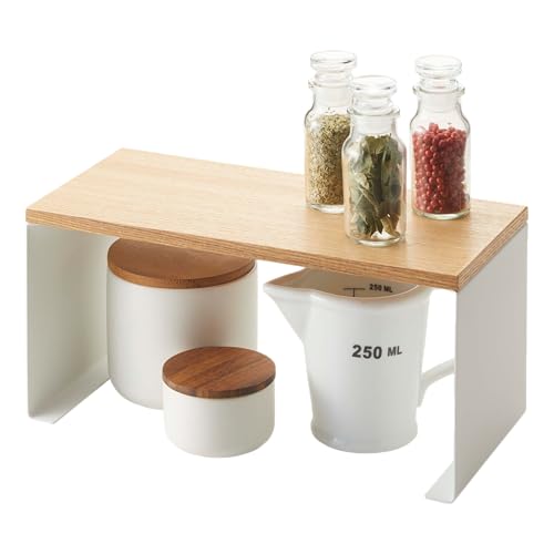 YAMAZAKI Home Tosca Wood-Top Stackable Kitchen Rack - Modern Counter Shelf Organizer - Small - Steel + Wood - Stack Up to Two