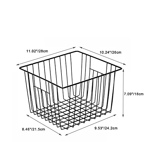 Freezer Storage Baskets, Pantry Storage Wire Basket Organizer Bins Refrigerator Bin with Built-in Handles for Cabinets, Pantry, Closets, Bedrooms - Set of 4 Black, Black,11"x 10" - view 7