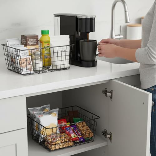 Kitchen Metal Wire Baskets Farmhouse Decor Metal Food Storage Organizer,Household Refrigerator Bin with Built-in Handles for Cabinets,Pantry,Bathroom,Black - view 6