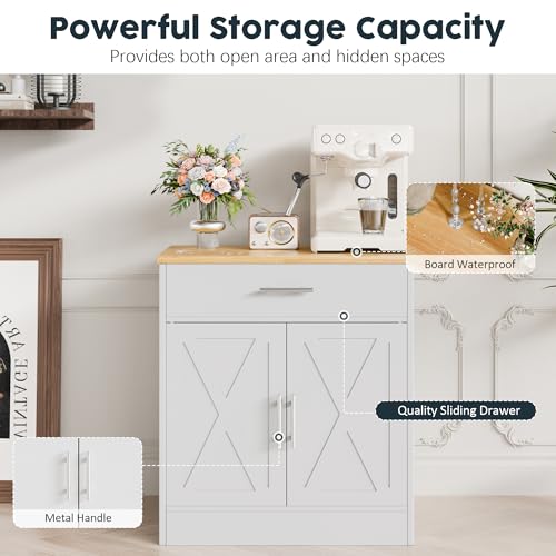 Coffee Bar Cabinet, Wooden Storage Cabinet with 2 Doors and 1 Drawers, Adjustable Shelf, Modern Farmhouse Kitchen Buffet Sideboard Cabinet with Storage for Kitchen, White&Yellow - view 3