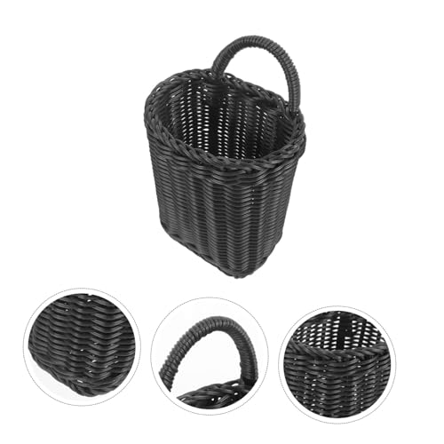 Black Hanging Woven Basket with Handle, Plastic Wall Storage - view 3