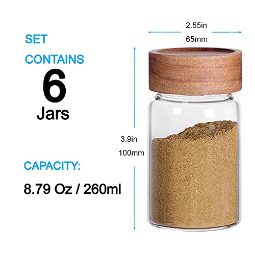 6 Pcs Small Glass Spice Jars with Label,High Sealing Threaded Mouth,with Black Printed Spice Labels - 8.79oz /260ml*6,Empty Cylinder Spices Bottles,Storage Jars with Airtight Screw Lids - view 2