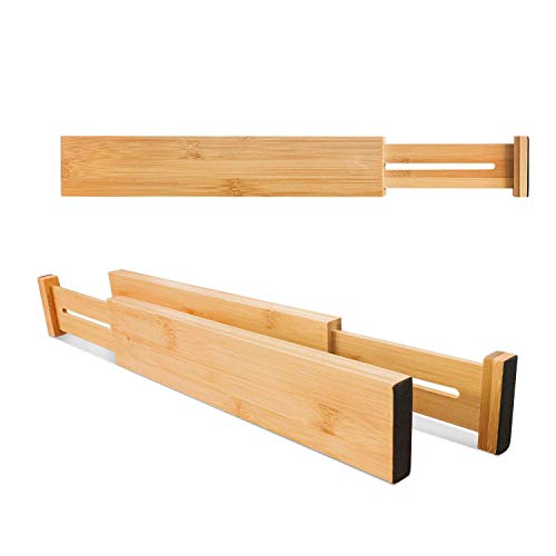 6-Pack Adjustable Bamboo Drawer Dividers, Expandable Drawer Organizer for Kitchen Utensils, Clothes, Bathroom, Office – Fits Drawer Interiors 16.6" to 21.8" - view 3
