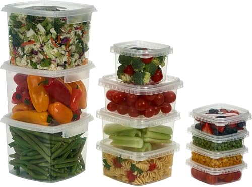 64 oz. Square Clear Deli Food Storage Containers With Lids Airtight Tamper evident system easy stackable saver shape Restaurant Take Out/Freezer microwave and dishwasher safe - 10 sets