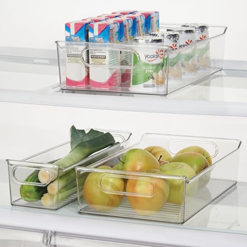 Plastic Kitchen or Pantry Storage Bins with Handles - Organization in Cabinet, Fridge or Freezer - Fruit Container for Refrigerator or Food Organizer for Pasta, Ligne Collection, 2 Pack, Clear - view 3
