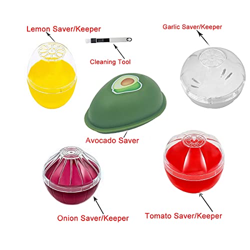 Onion Garlic Lemon Avocado Saver Storage Keeper Holder for Fridge, BPA Free Tomato Vegetable Shaped Food Saver/Storage Containers, 5-piece Set Bundle - view 5
