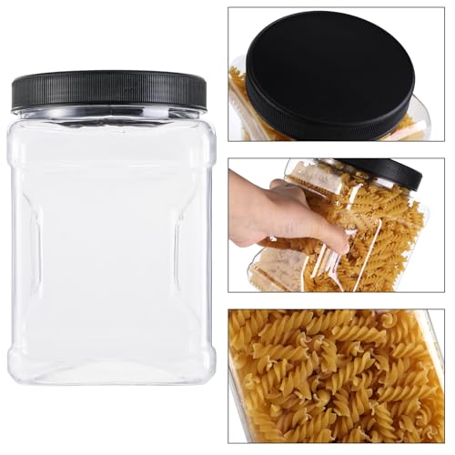 Square Plastic Jars with Lids - Clear Empty Storage Containers for Food Storage, Plastic Food Jars with Easy Grip Handles for Dry Goods Cookies Rice and More (6 Pack 60 Oz) - view 3
