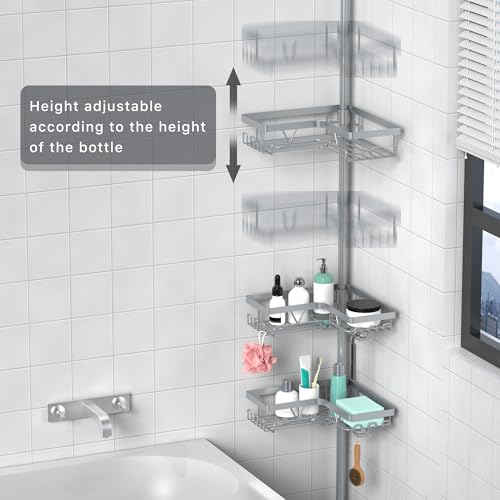 Shower Caddy Tension Pole, Bathtub Organizer, Light Gray - view 2