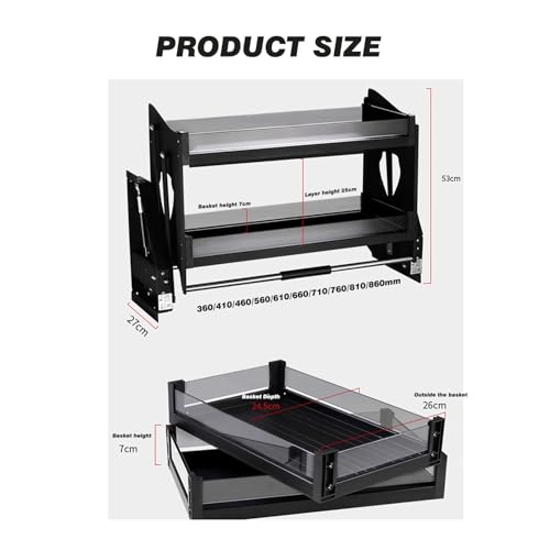 Cabinet Pull Down 2 Tier Pull Down Cabinet Organizer Pull Down Shelves, Aluminum Pull Out Shelf System, Space Saver Board for Kitchen Appliance Lift Upper Cabinet,One Color,Cabinet 600mm - view 2