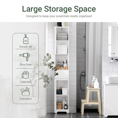 Bathroom Storage Cabinet Adjustable Shelves, Tall Narrow, White - view 4