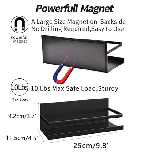 2 Pack Magnetic Spice Rack for Refrigerator,Heave Duty Magnetic Shelf For Kitchen,Magnet Book Shelf For Whiteboard,Space Container,Drill free (Black) - view 6