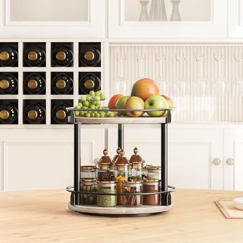 Lazy Susan Organizer, Rotating Spice Rack, 2 Tier Spice Turntable Organizer, Industrial Turntable Spice Holder, for Kitchen Countertop and Cabinet, Compact and Versatile, Greige SR22BG - view 3