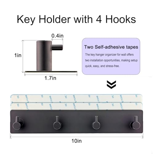 Key Holder for Wall with 2 Self-Adhesive Tapes, Black - view 2