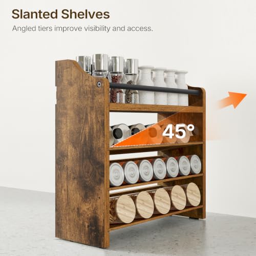 Spice Rack, 4 Tier Wall Mount & Countertop Organizer, Industrial Spice Holder, for Kitchen Countertop and Cabinet, Compact and Versatile, Rustic Brown SR07BR - view 7