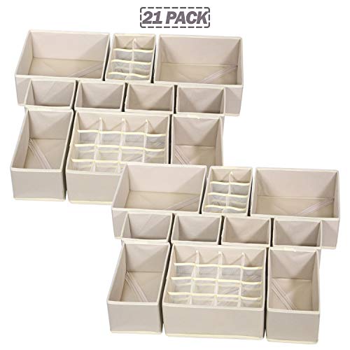 21 Pack Foldable Drawer Organizer Dividers Cloth Storage Box Closet Dresser Organizer Cube Fabric Containers Basket Bins for Underwear Bras Socks Panties Lingeries Nursery Baby Clothes Beige - view 7