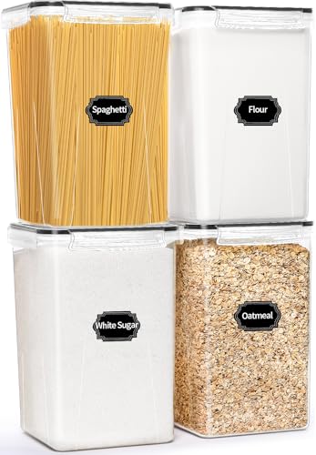 4 Pack Large Airtight Food Storage Containers with Lids (5.2L / 176oz), BPA Free Plastic Kitchen and Pantry Organization Contianers for Cereal Flour and Sugar Storage, Labels & Marker - view 8