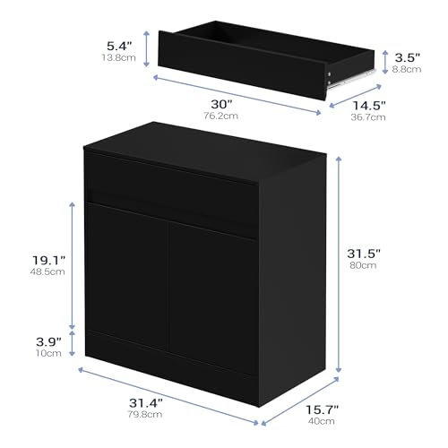Buffet Storage Cabinet with 2 Doors and Drawer, Black - view 2