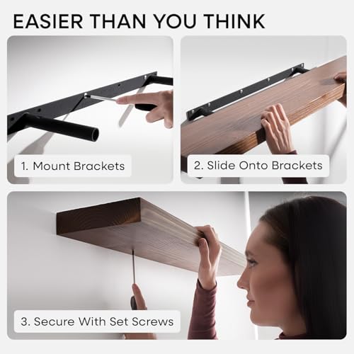 18 Inch Floating Shelves, High-End Solid Pine Wood, Set of 3 - view 5