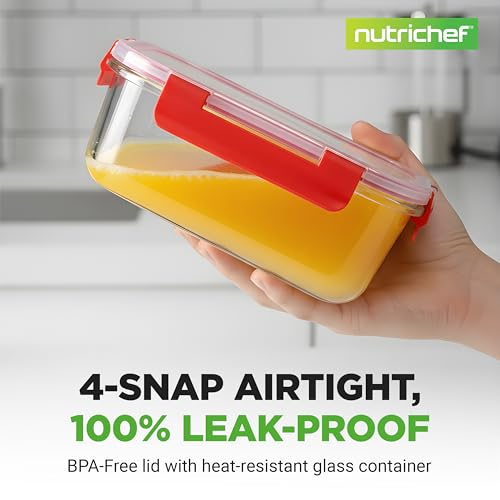 24-Piece Glass Food Storage Containers with Lids - 12 Stackable Heavy Duty Meal Prep Containers w/ 12 Airtight Lids - Microwave, Freezer, & Dishwasher Safe for Food, Snacks, & Fruit-(Red) - view 3