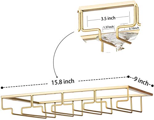 Wine Glass Rack - Under Cabinet Stemware Wine Glass Holder Glasses Storage Hanger 2 Pack Metal Organizer for Bar Kitchen 4 Rows Gold - view 5
