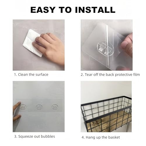 Black Metal Wire Storage Baskets with Wood Bottoms, Bathroom Storage Organizer Basket Bins, Set of 2 - Includes 2 Bonus Adhesive Hooks for Easy Wall Mounting - view 7