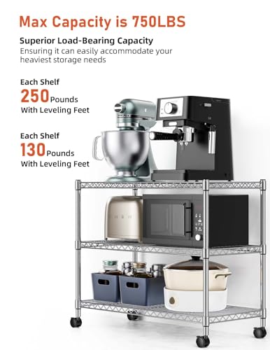 3-Tier Heavy Duty Storage Shelves 750Lb Capacity, 24.02" D x 13.78" W x 21.97" H Shelving Unit for Pantry, Garage, Laundry and Kitchen - view 4