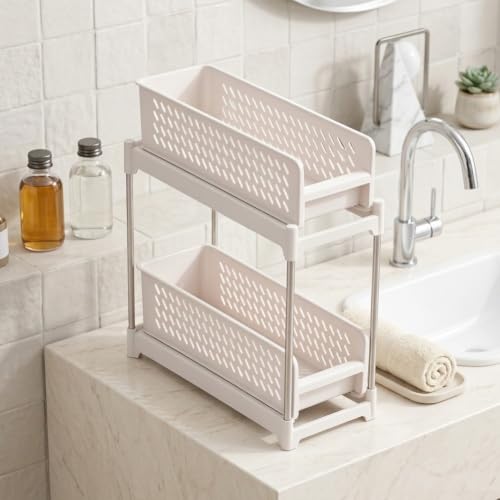 Bathroom Under-Sink Organizer, 2-Tier Pull-Out Rack, 47x16x17 cm, White - view 2