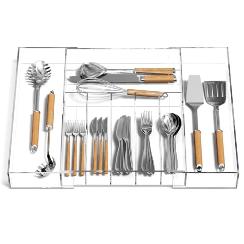 Acrylic Utensil Silverware Tray for Drawer, Clear Cutlery Organizer