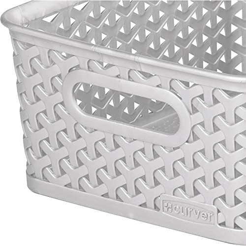 My Style Rattan Effect Set of 4 Kitchen, Living room, Bathroom, Bedroom, Utility Small Rectangular Storage Baskets 4 Litres - Light Grey - view 2