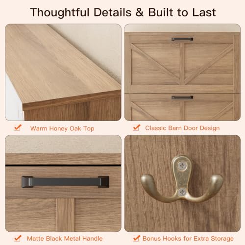 3-Drawer Flip Shoe Storage Tower – Slim-Profile Freestanding Rack with Adjustable 3-Tier Shelving, Rustic Shaker Barn Door Style, and Warm Caramel Finish – Compact Boot & Shoe Organizer - view 7