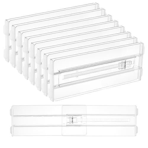 8 Pack Drawer Dividers for Clothes, 4" High 10.2"-16.5" Adjustable Expandable Dresser Drawer Organizer, Clear Plastic Separators for Dresser, Baby Clothing, Underwear, Cosmetic, Toiletries