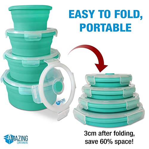 Set of 4 Silicone collapsible food storage containers with lids, Collapsible Bowls for Camping, Rv storage and organization, Rv Kitchen Accessories, BPA Free, Microwavable, Freezer, Dishwasher Safe - view 4