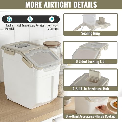 2 Pack Rice Container 25 lbs Large Bulk Flour Sugar Storage Holdhouse Plastic Grain Cereal Dry Goods Bin with Spoon and Measuring Cup for Kitchen Pantry Organization - Grey - view 3