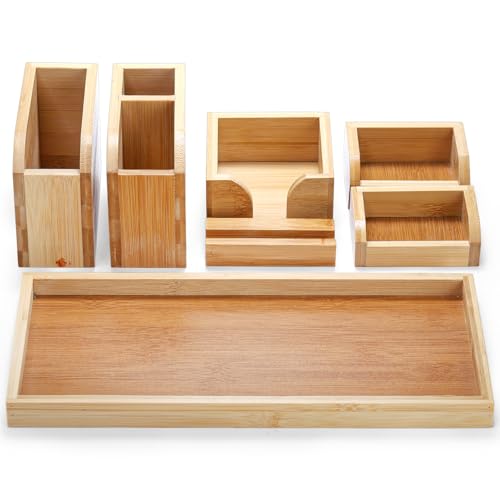 Bamboo Vanity Tray, 7 Pieces Adjustable Pen Holder Stationery Caddy