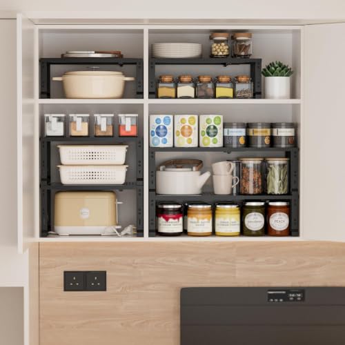 Heavy-Duty Adjustable Metal Shelf Organizer - Expandable & Stackable Pantry Storage Rack for Kitchen, Bathroom, RV, Cabinets(1 Pack/Black, Medium) - view 4