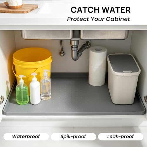 24" x 16" Silicone Under Sink Mat Waterproof, 0.6" Raised Edge(Gray) - view 3