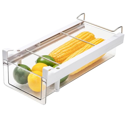 Refrigerator Organizer Bins, Clear Plastic Fridge Drawer With Handle Pull Out Fridge Drawer Organizer Under Shelf Drawer For Cheese, Deli Meat, Drinks, Fruit, Vegetable, Heavy Duty-M