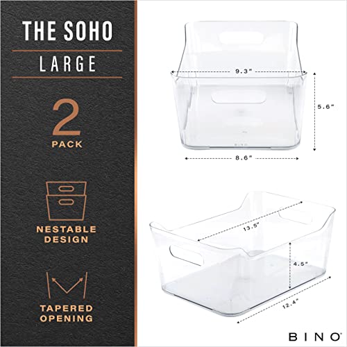 Plastic Storage Bins, Large - 2 Pack, Clear | THE SOHO COLLECTION | Pantry Organizers and Storage Containers | Fridge Organizer Bins | Kitchen Cabinet Organizer | Medicine Cabinet Bin - view 2