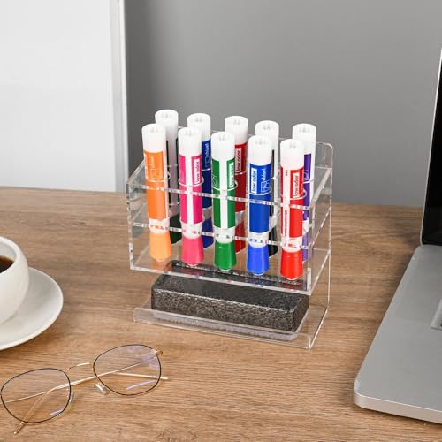 Dry Erase Marker Holder, Wall Mounted Acrylic Marker Holder with 10 Slots, Sticky Pen Storage for Classroom Organization, Office, Whiteboard, Desk Locker Organizer Accessories, Clear - view 5