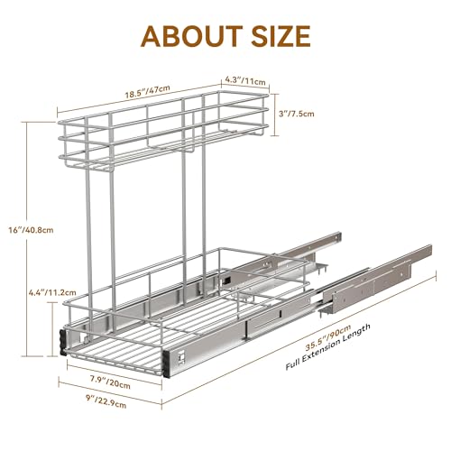 Under Sink Organizer 9" W X19 D, Pull Out Cabinet Organizer 2 Tier - view 2