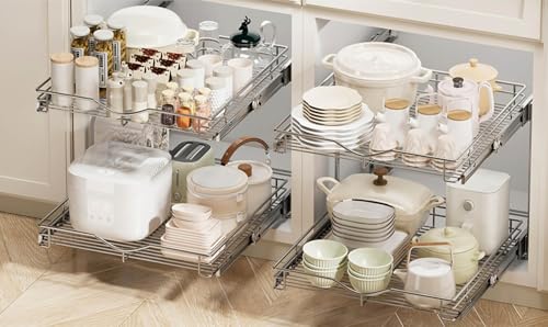Pull Out Cabinet Organizer (14" W X 21" D), Cabinet Pull Out Shelves, 2 Tier Pull Out Drawers for Kitchen Cabinets, Wire Basket Slide Out Shelf for Cabinet Organization ​in Kitchen, Pantry - view 5