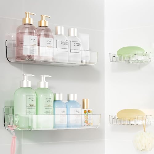 Crystal-Clear Shower Caddy with Soap Dish & Adhesive Pads, 2 Pack