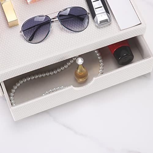 Leather Desk Organizer With Drawers, Home Cosmetics & Phone Remote Organizer, Drawer Plus Divider & Tray (white) - view 5