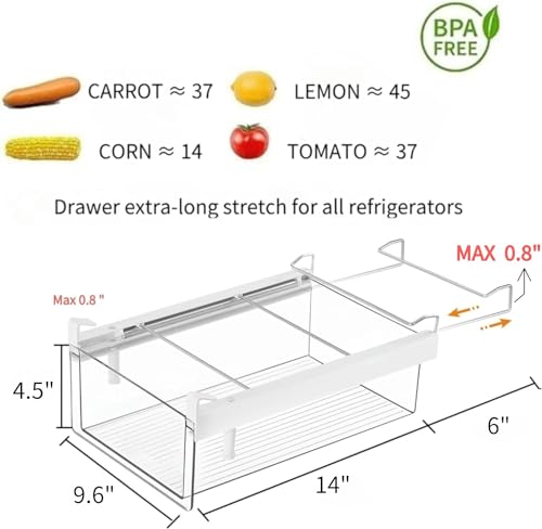 Large Fridge Drawer Organizer 14in-20in Upgradation Refrigerator Undershelf Drawer, Extra-Deep Storage Deli Meat, Cheese, Eggs, Fruit, Vegetable - view 5