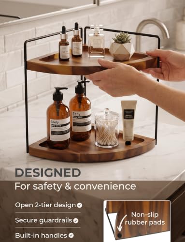 2-Tier Corner Bathroom Organizer, Acacia Wood Countertop Shelf - view 5