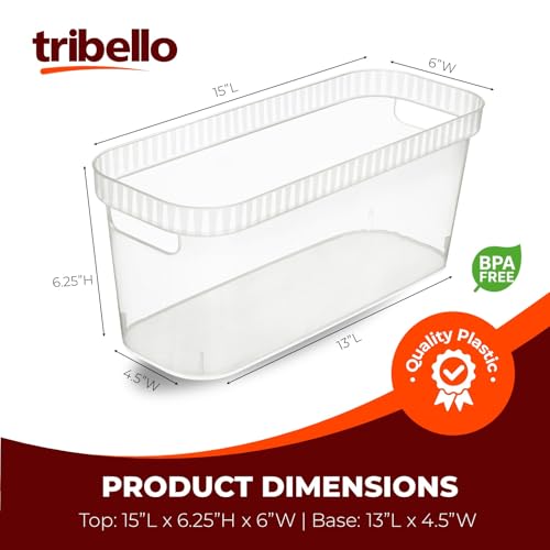 Narrow Storage Bins – Slim, Clear Plastic Storage Basket, Clear Organizer for Tight Spaces (2 Pack, 15” x 6” x 6”) - view 2