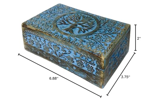 Hand-Carved Wooden Box - Decorative Treasure Chest Box – Tree of Life Pattern - Exquisite Storage Solution – Ideal for Jewellery, Watches, Others - Brown, 8X5 Inch - view 6