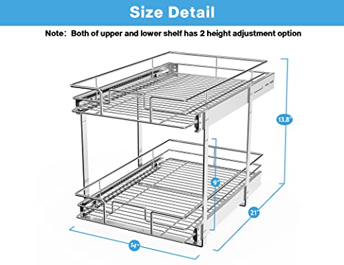Individual Pull Out Cabinet Organizer, 2 Tier Slide Out Cabinet Drawers, Pots and Pans Organizer and Storage Pantry Shelf for Kitchen (14" W x 21" D) - view 4