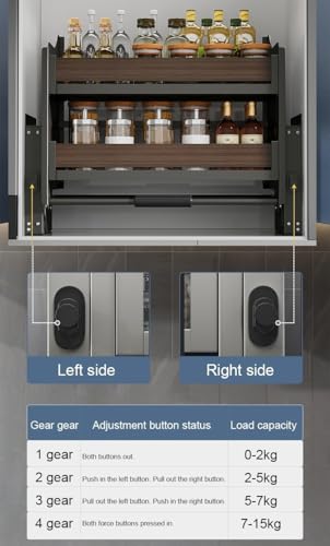 2-Tier Heavy-Duty Pull-Down Shelf Organizer for Kitchen & Bar, Space-Saving Cabinet System with 4-Bearing Support (41x26x53cm) - Efficient Storage Solution - view 3