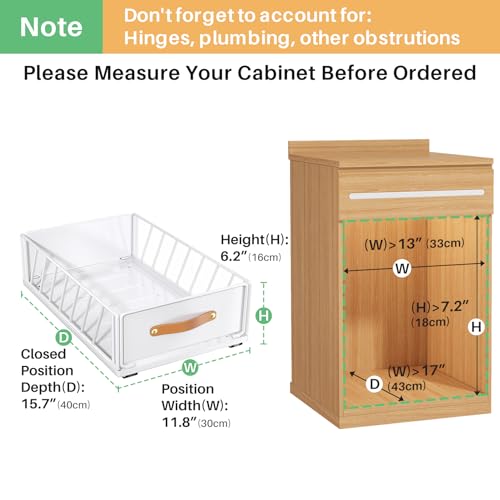 Pull out Cabinet Organizer,Heavy Duty Slide out Pantry Shelves Drawer Storage with Adhesive Nano Film,Sliding Mesh Cabinet Basket with Handle for Kitchen, Bathroom, Home, 11.8W" X 15.7"D X 6.2"H,White - view 2